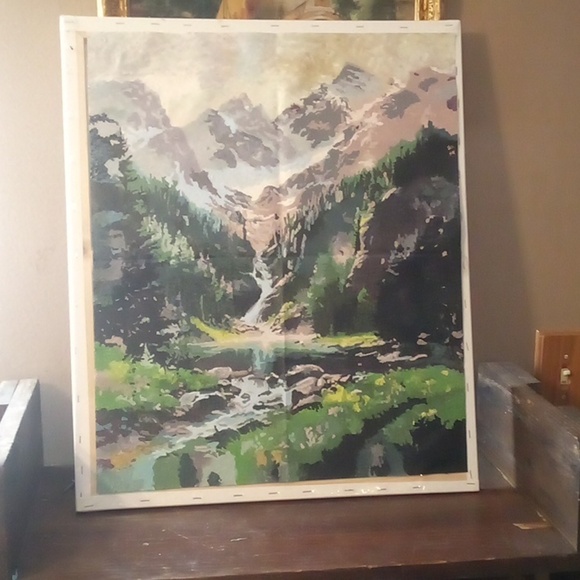 Hand Painted Mountain Stream On Canvas No Frame - 18.5"X22.5"